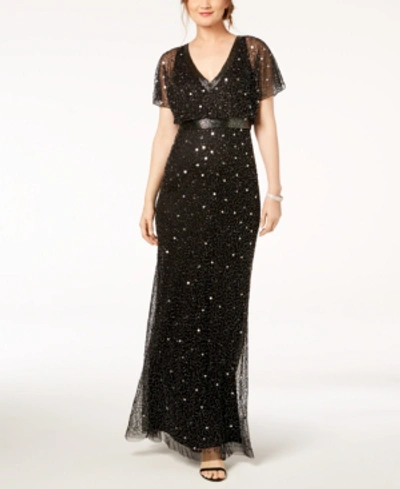 Adrianna Papell Beaded Blouson Gown, Regular Petite In Black