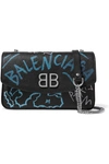 Balenciaga Bazar Graffiti Printed Textured-leather Shoulder Bag In Noir Multicolor