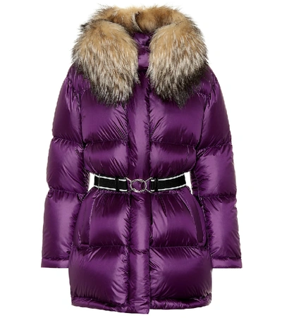 Prada Fur-trimmed Down Coat In Purple