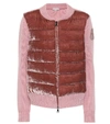 Moncler Wool Blend Cardigan With Down Velvet Front In Pink