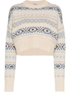 Miu Miu Cropped Fair Isle Wool Sweater In Neutrals