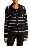 By Design Hadley Stripe Button Front Cardigan In Black/ Gardenia