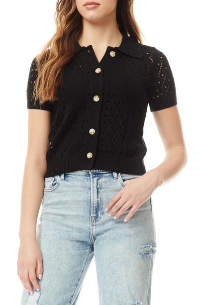 Love By Design Sola Button Front Knit Top In Black