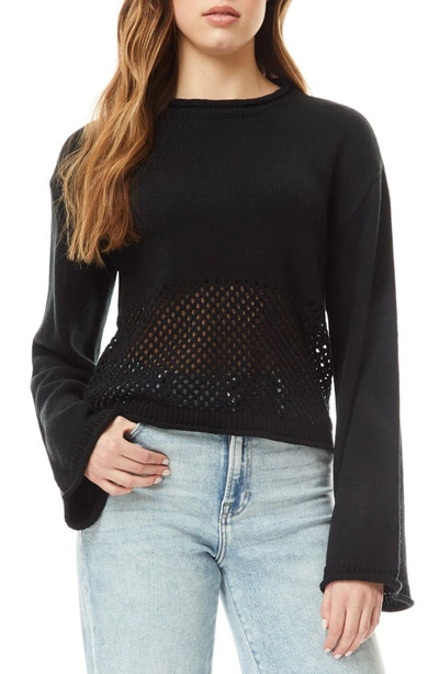 Love By Design Apollo Open Knit Hem Crop Sweater In Black