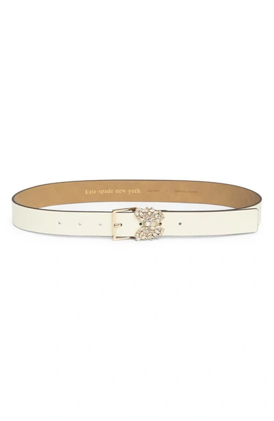 Kate Spade 32mm Rhinestone Flower Metal Buckle Belt In Cream