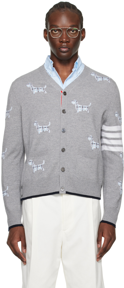 Thom Browne Hector-motif 4-bar Cardigan In 055 Lt Grey