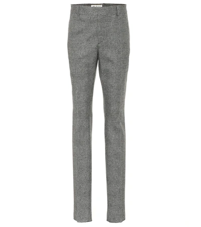 Saint Laurent Glen Plaid Wool Pants In Grey