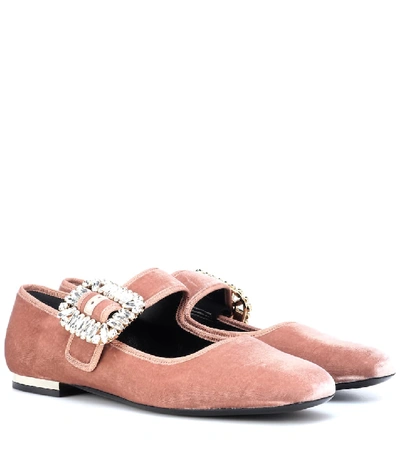 Roger Vivier Viv Mary Jane Velvet Ballet Flats In Pink