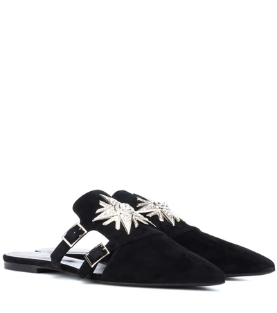 Roger Vivier Sin Star Strass Suede Slippers In Black