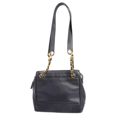 Pre-owned Chanel Triple Coco Black Leather Shopper Bag ()