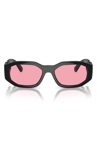 Versace Biggie 53mm Round Sunglasses In Black Red