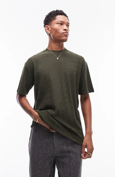 Topman Weave Pattern Oversize T-shirt In Khaki