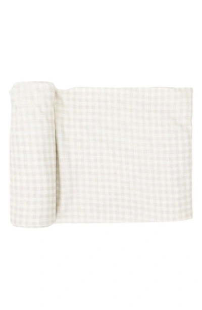 Little Unicorn Stretch Knit Swaddle In Tan Gingham
