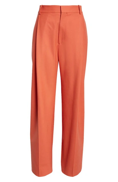 Victoria Beckham Pleated Wide Leg Trousers In Papaya