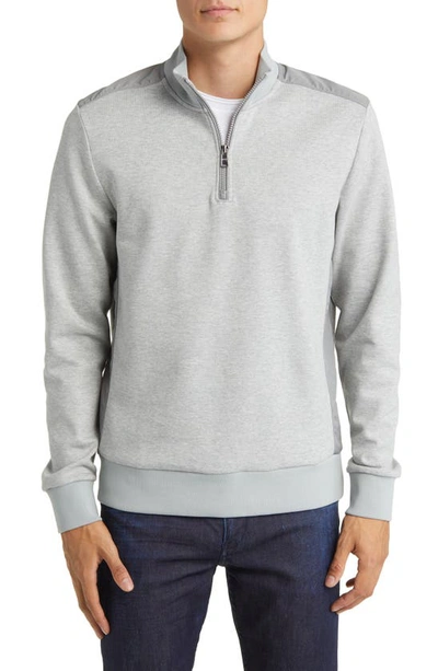 Hugo Boss Sidney Half Zip Cotton Blend Pullover In Light Grey
