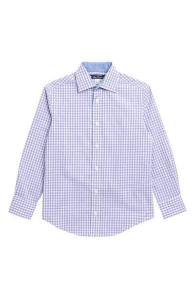 Ben Sherman Kids' Gingham Button-up Shirt In White/ Purple