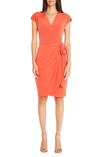 Maggy London Solid Faux Wrap Dress In Poppy Red