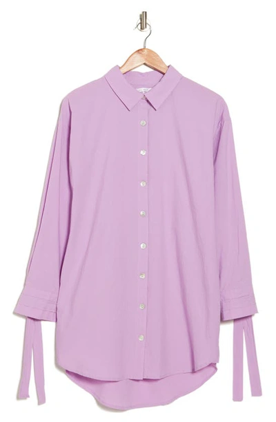 Stitchdrop Tie Long Sleeve Midi Shirtdress In Purple
