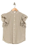 Philosophy By Rpublic Clothing Gingham Ruffle Button-up Shirt In Olive/ White
