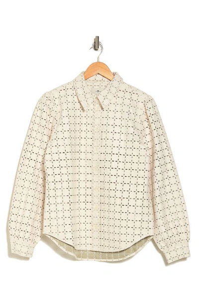 Seven Embroidered Eyelet Faux Leather Button-up Shirt In Cream