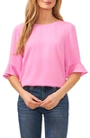 Cece Ruffle Cuff Blouse In Bright Peony