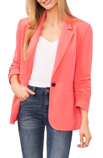 Cece Ruched Three-quarter Sleeve Blazer In Calypso Coral