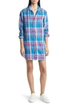 Frank & Eileen Classic Plaid Long Sleeve Linen Shirtdress In Blue Pink Plaid