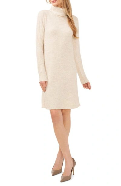Cece Turtleneck Long Sleeve Sweater Dress In Malted White