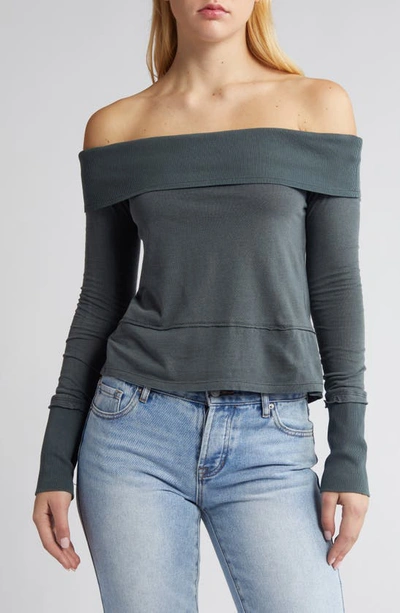 Bdg Urban Outfitters Pollie Off The Shoulder Long Sleeve Top In Dark Turquoise
