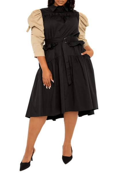 Buxom Couture Contrast Long Sleeve Dress In Black