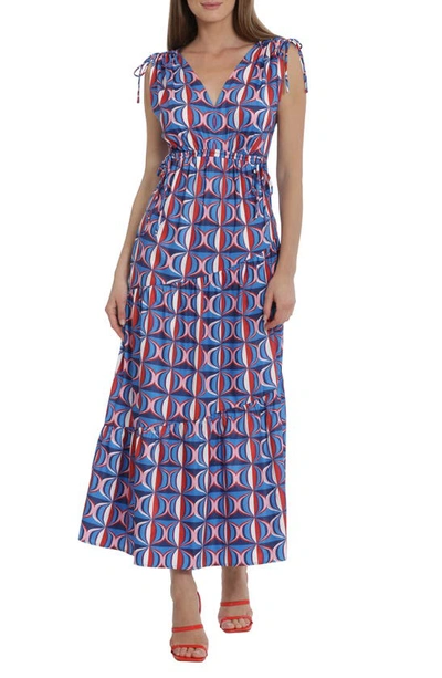 Maggy London Geo Print Tiered Maxi Dress In Bright/ Blue Red