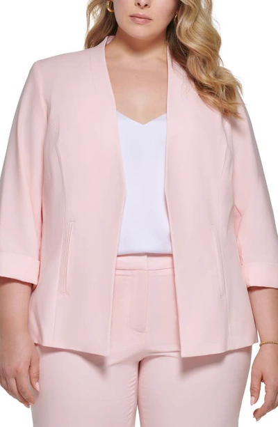 Calvin Klein Three-quarter Sleeve Open Front Blazer In Pink