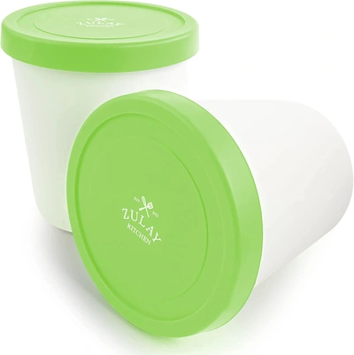 Zulay Kitchen 2 Pack 1 Quart Ice Cream Containers For Homemade Ice Cream - Reusable Ice Cream Container Set With L In Green