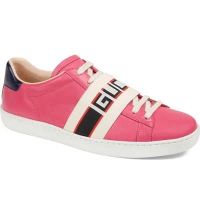 Gucci New Ace Logo Strap Sneaker In Pink