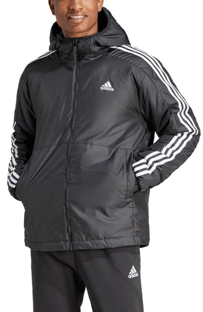 Adidas Originals 3-stripes Hooded Insulated Jacket In Black