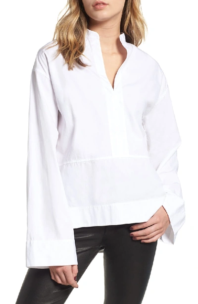 Ag Eden Wide-sleeve Cotton Tunic Blouse In True White