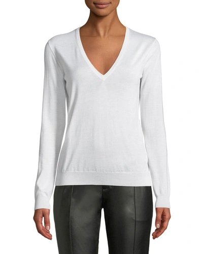 Tom Ford V-neck Long-sleeve Fine Cashmere-silk Top In White