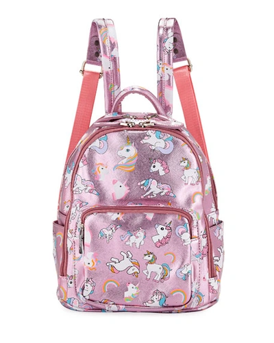 Bari Lynn Girls' Metallic Faux-leather Unicorn Mini Backpack, Pink