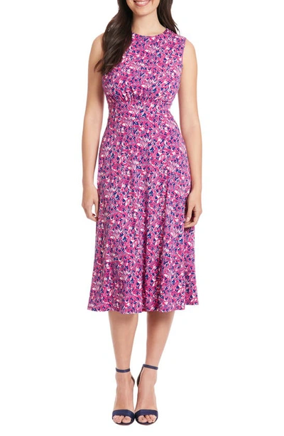 London Times Sleeveless Boatneck Floral Print Dress In Berrywhit