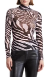 Afrm Mock Neck Mesh Top In Pink Zebra