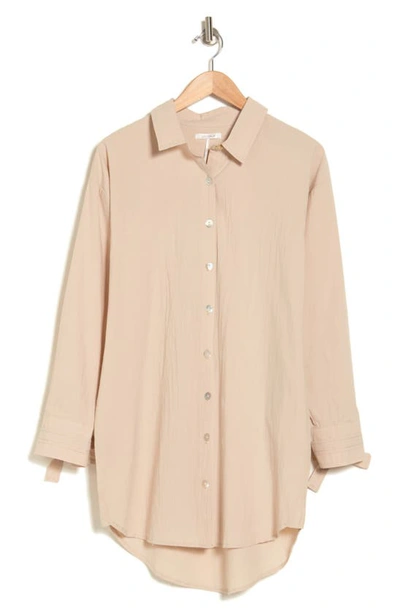 Stitchdrop Bow Tied Long Sleeve Shirtdress In Neutral