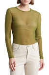 Afrm Sunny Rhinestone Long Sleeve Mesh Top In Olive Tree