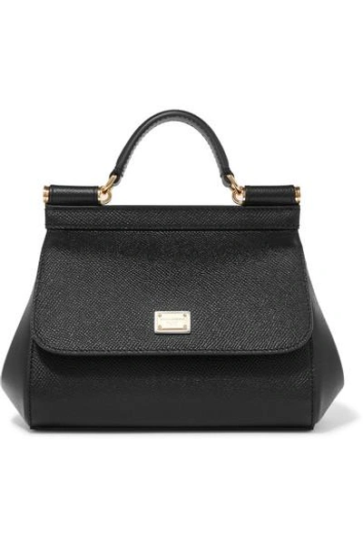 Dolce & Gabbana Sicily Micro Textured-leather Tote In Black