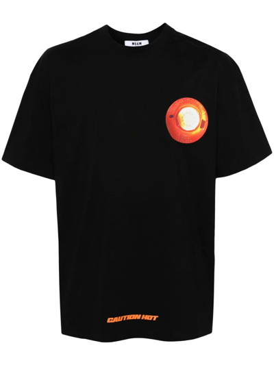 Msgm Graphic-print Cotton T-shirt In Black
