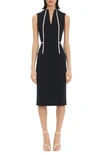 Donna Morgan Piped Scuba Crepe Dress In Twilight Navy