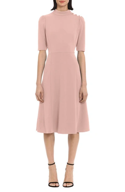 Donna Morgan Mock Neck Button Shoulder Fit & Flare Dress In Shell Pink