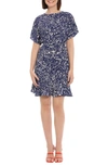 Donna Morgan For Maggy Short Sleeve Ruffle Hem Fit & Flare Dress In Ivory/ Navy
