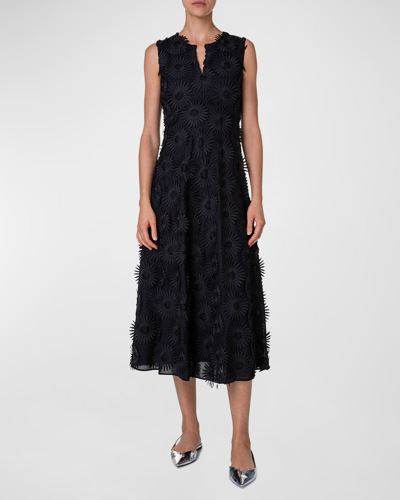 Akris Punto Hello Sunshine Superpose Embroidered Midi Dress In Black