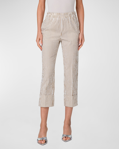Akris Punto Farell Cotton Seersucker Striped Pants In Cream-sun-black