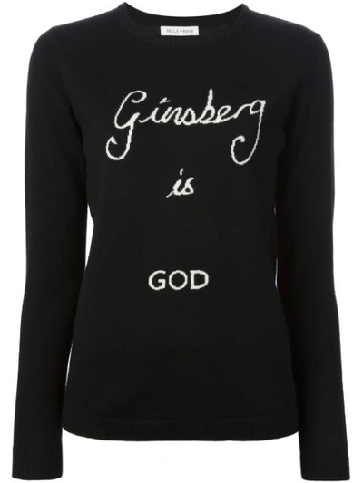 Bella Freud Ginsberg Is God Intarsia Merino Wool Sweater In Black Ivory